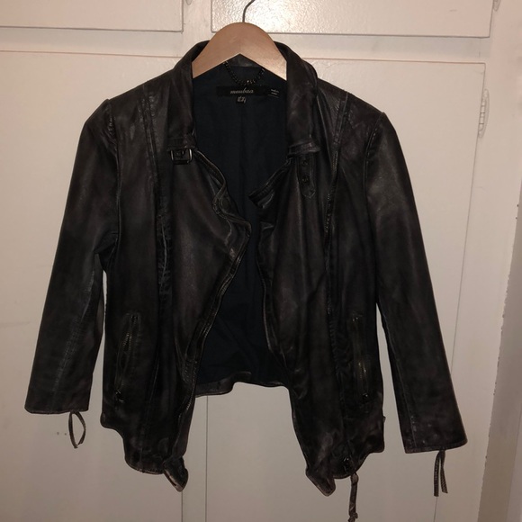 Black distressed leather jacket - Picture 2 of 7